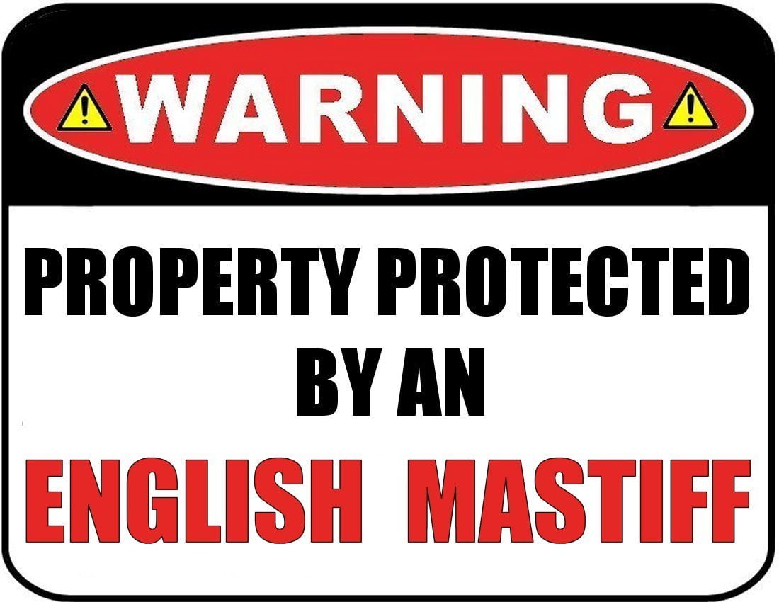 Warning Property Protected by an English Mastiff 9 inch x 11.5 inch Laminated Dog Sign