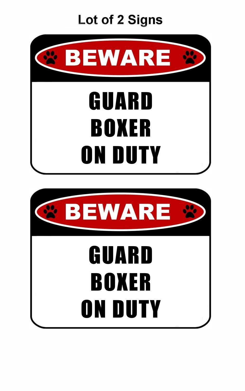 Beware Guard Boxer (v2) on Duty 11.5 inch x 9 inch Laminated Dog Sign - 2 Pack