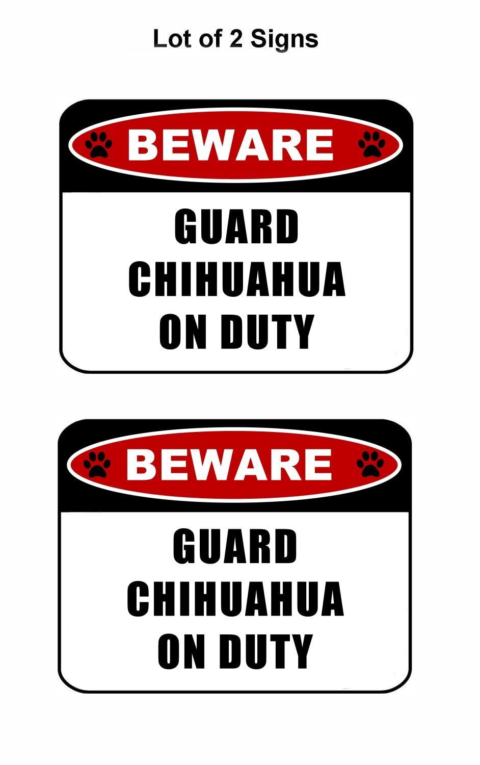 Beware Guard Chihuahua (v2) on Duty 11.5 inch x 9 inch Laminated Dog Sign - 2 Pack