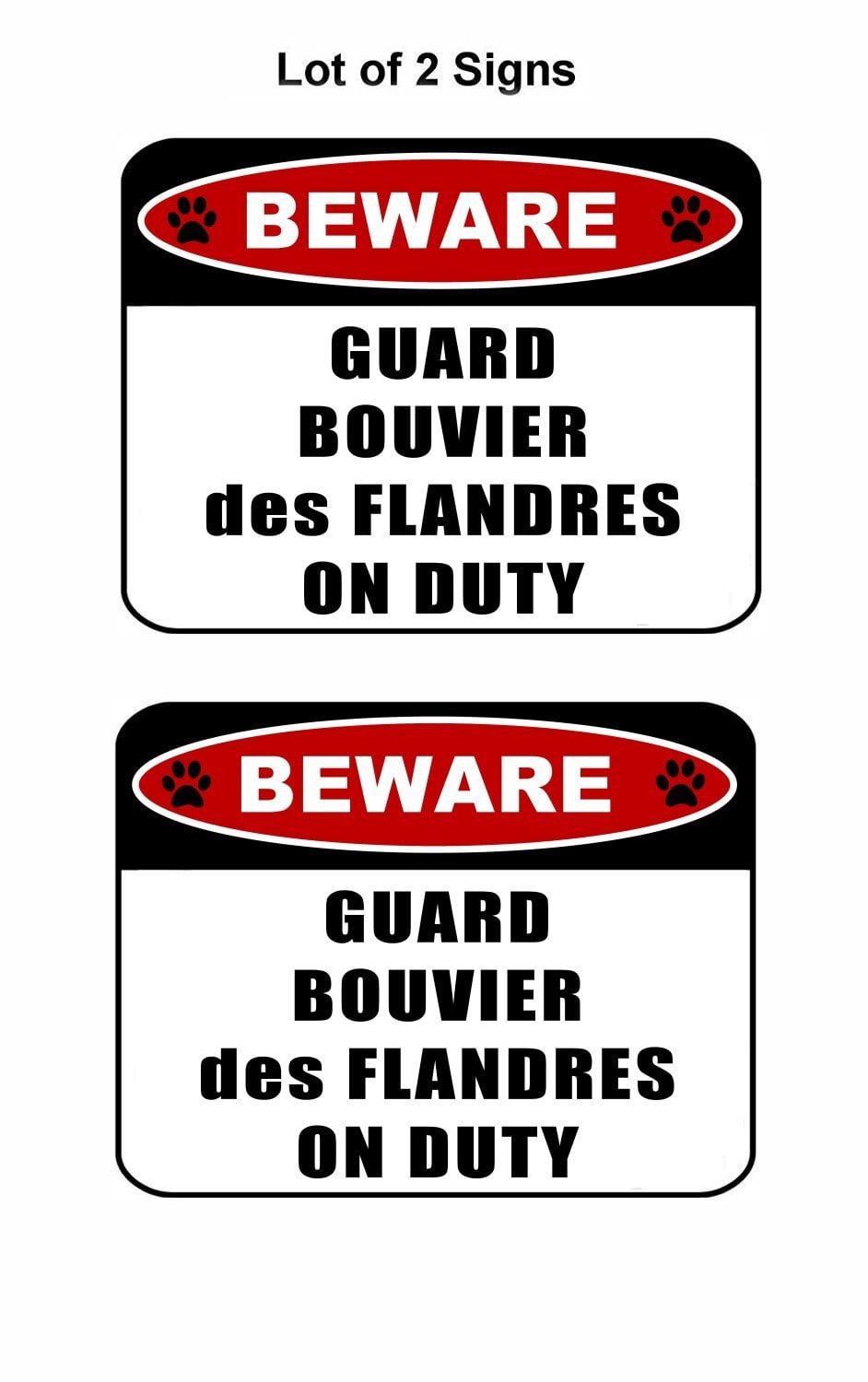 Beware Guard Bouvier Des Flandres (v2) on Duty 11.5 inch x 9 inch Laminated Dog Sign - 2 Pack