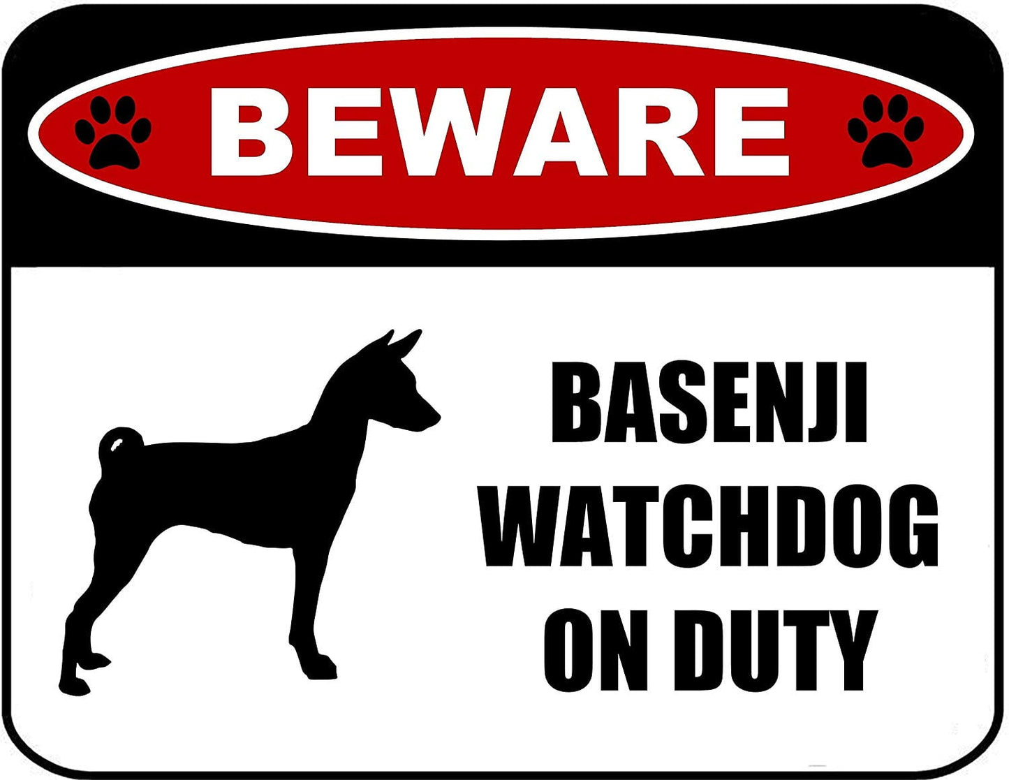 Beware Basenji Watchdog On Duty (Silhouette) 11.5 inch x 9 inch Laminated Dog Sign