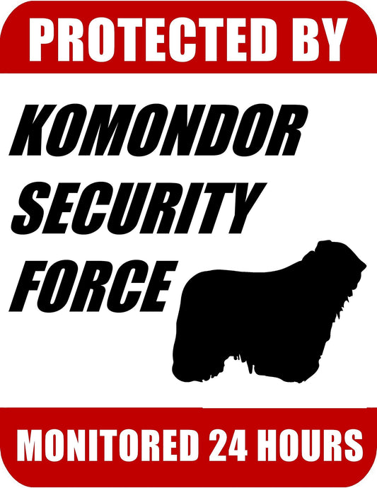Protected By Komondor Security Force Monitored 24 Hours 9 inch x 11.5 inch Laminated Dog Sign