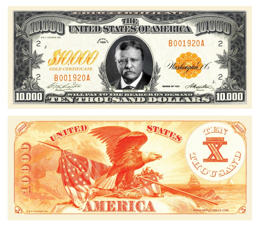 Novelty Dollar Bill – Roosevelt $10,000 Gold Certificate