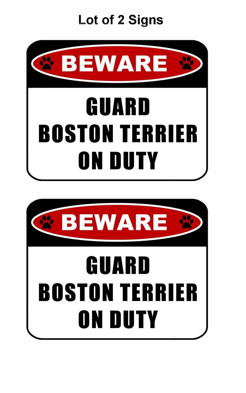 Beware Guard Boston Terrier (v2) on Duty 11.5 inch x 9 inch Laminated Dog Sign - 2 Pack