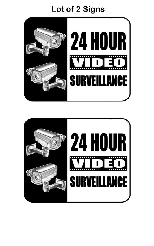 24 Hour Video Surveillance (v2) Laminated Sign 2 Pack