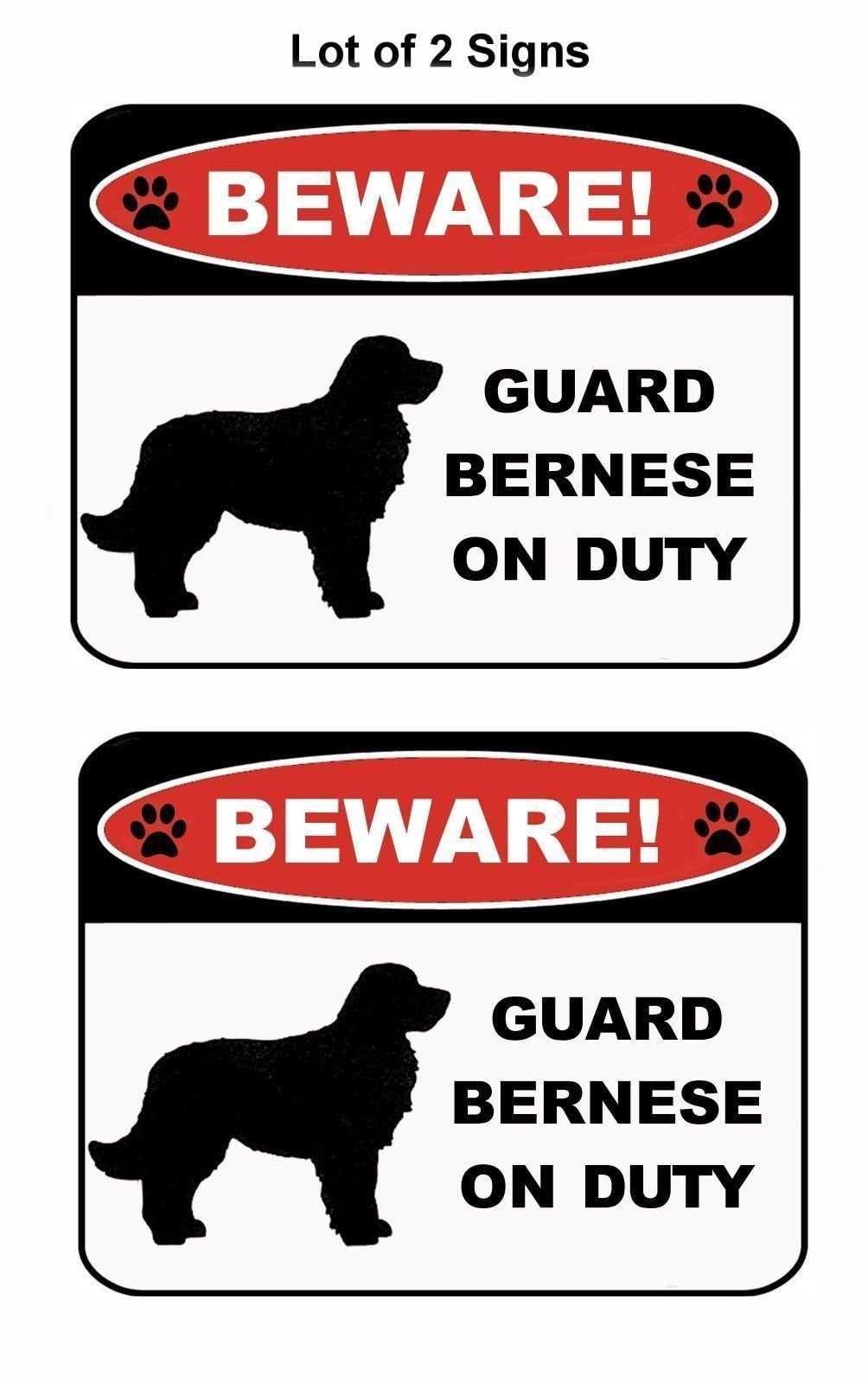 Beware Guard Bernese Mountain Dog (Silhouette) on Duty 9 inch x 11.5 inch Laminated Dog Sign - 2 Pack