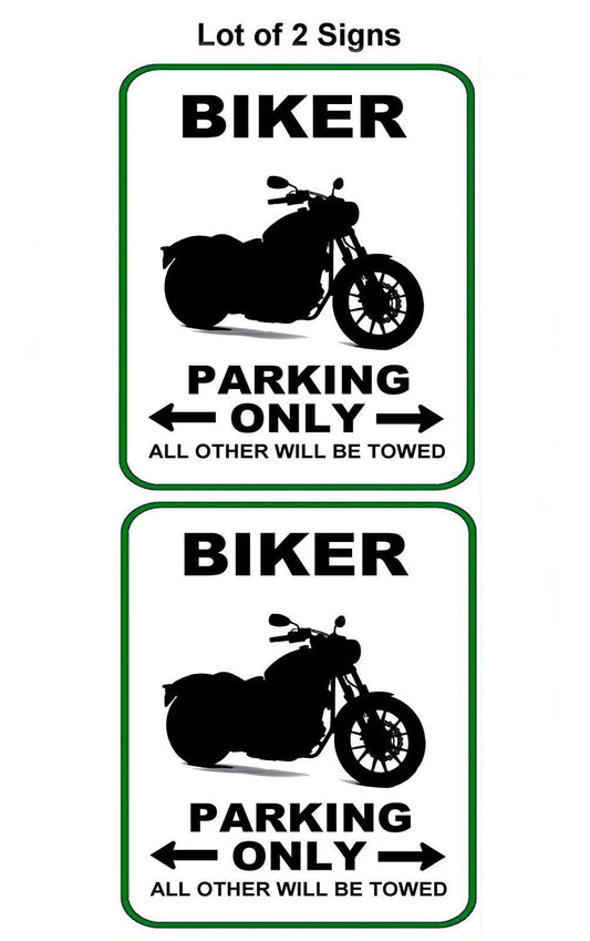 Biker Parking Only (v1) Laminated Funny Sign - 2 Pack
