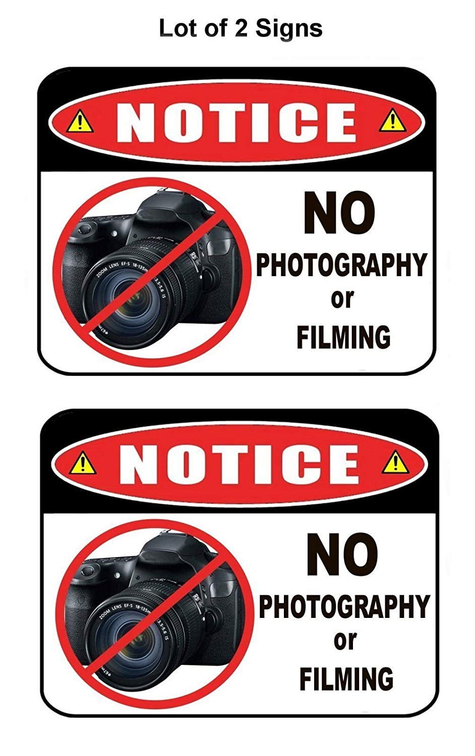 Notice No Photography or Filming 11.5 " x 9" Laminated Funny Sign - 2 Pack
