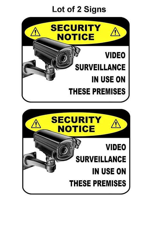 Security Notice Video Surveillance in Use on These Premises 11.5" x 9" Laminated Sign - 2 Pack