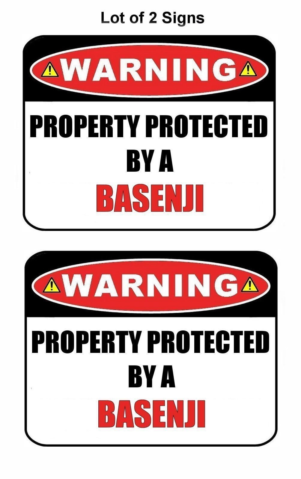 2-Count Warning Property Protected by a Basenji 9 inch x 11.5 inch Laminated Dog Sign