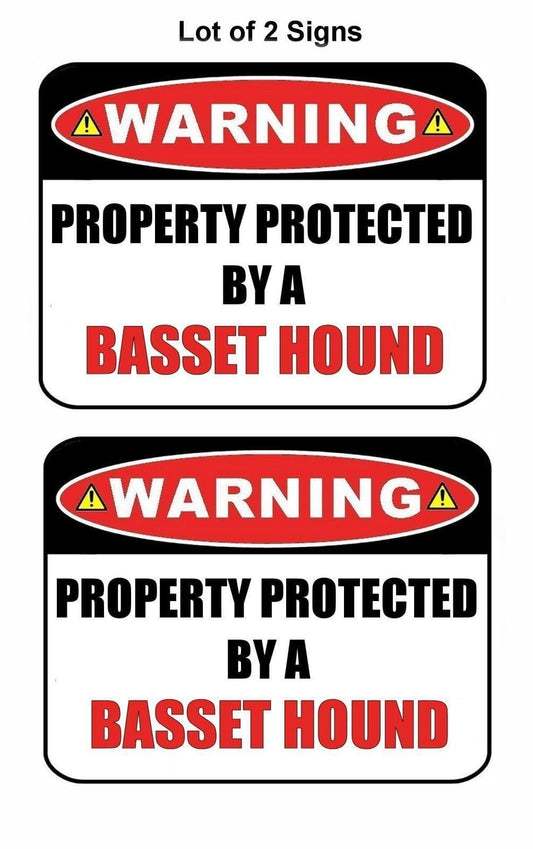 2-Count Warning Property Protected by a Basset Hound 9 inch x 11.5 inch Laminated Dog Sign