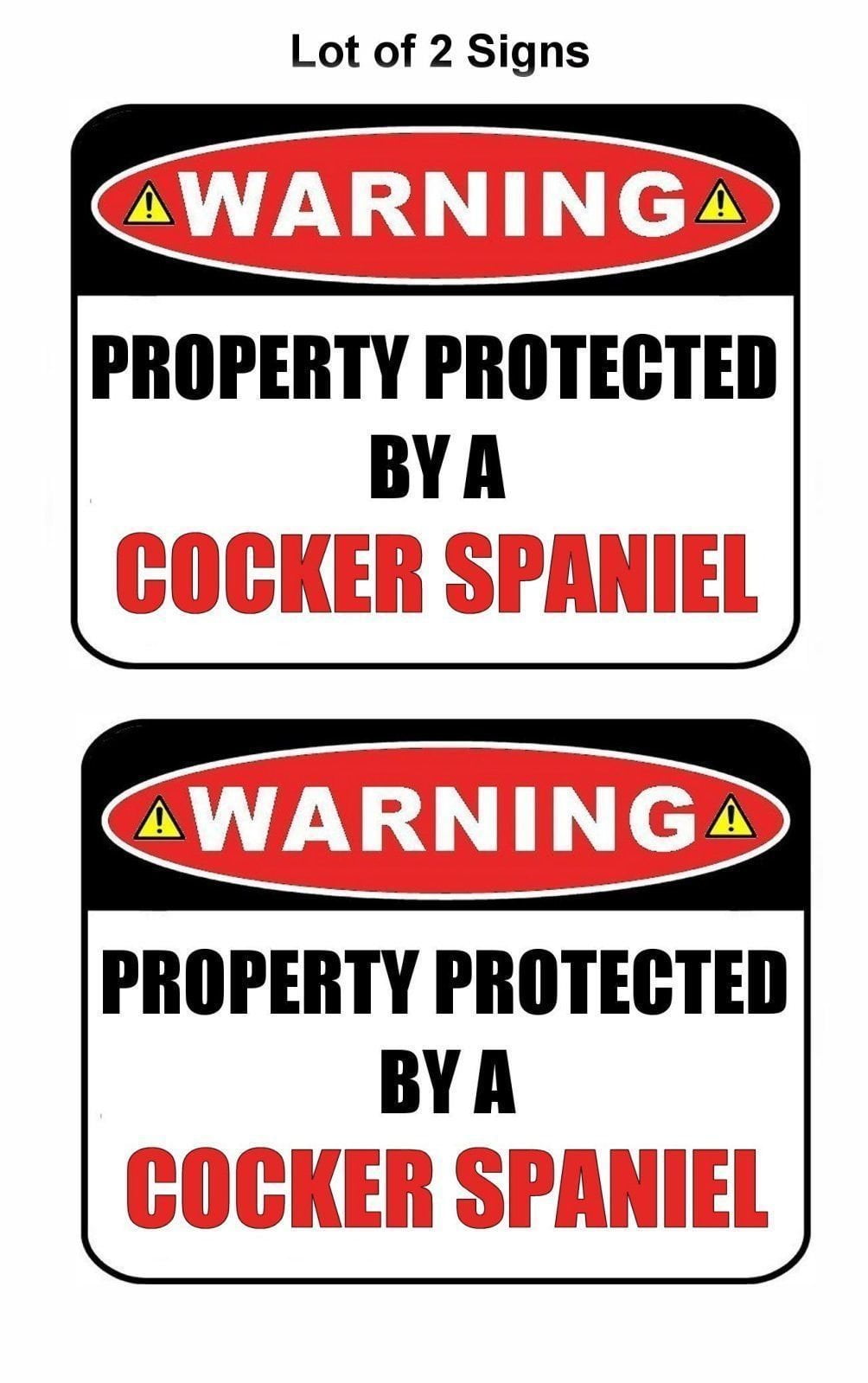 2-Count Warning Property Protected by a Cocker Spaniel 9 inch x 11.5 inch Laminated Dog Sign