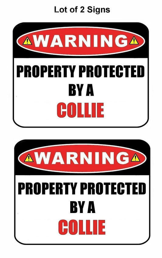 2-Count Warning Property Protected by a Collie 9 inch x 11.5 inch Laminated Dog Sign