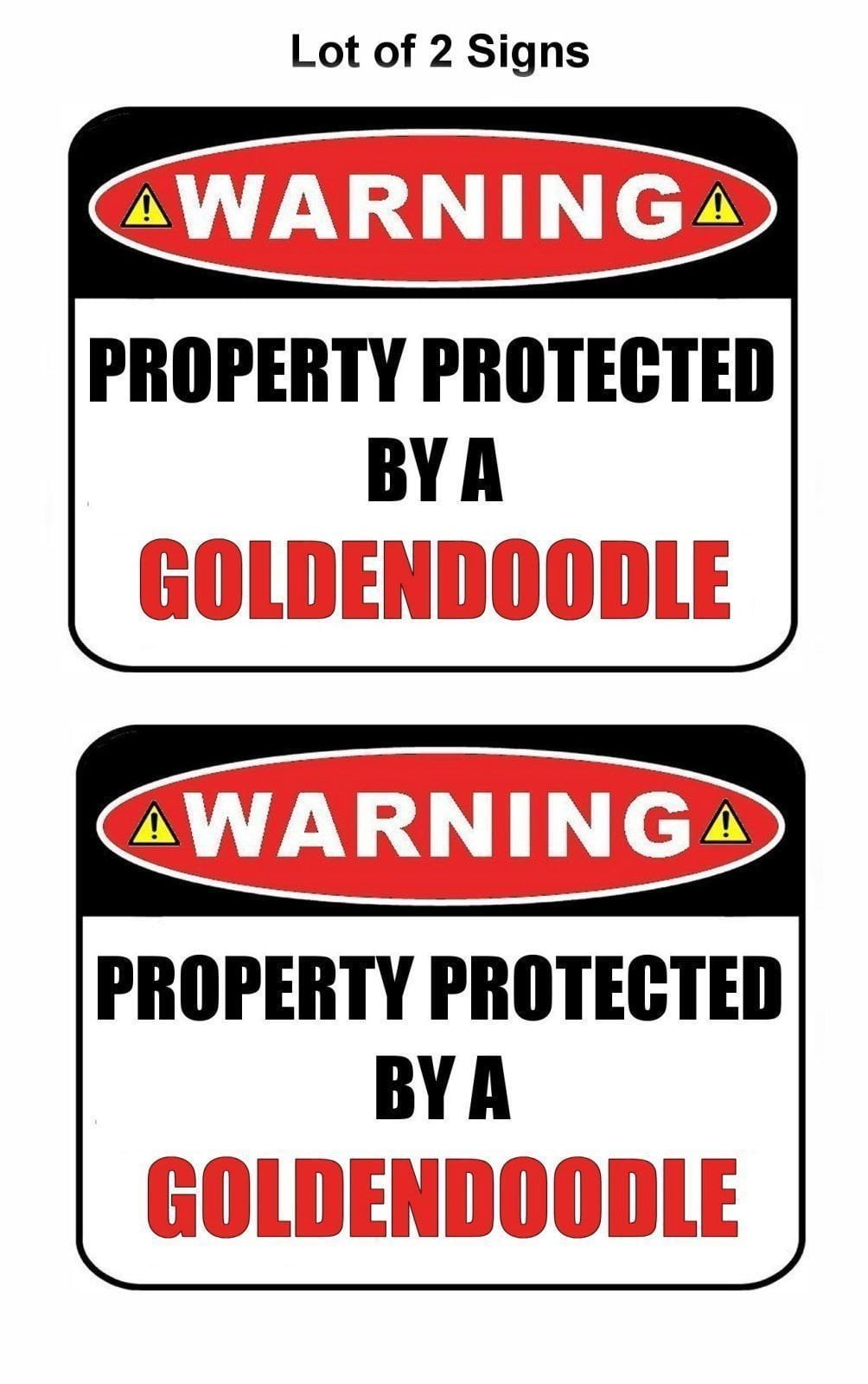 2-Count Warning Property Protected by a Goldendoodle 9 inch x 11.5 inch Laminated Dog Sign