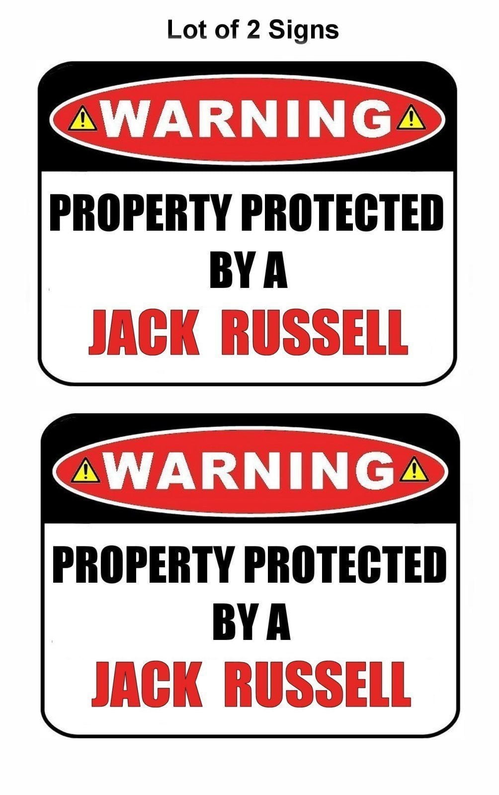 2-Count Warning Property Protected by a Jack Russell 9 inch x 11.5 inch Laminated Dog Sign
