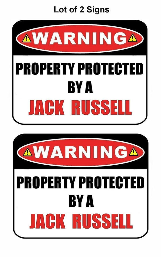 2-Count Warning Property Protected by a Jack Russell 9 inch x 11.5 inch Laminated Dog Sign