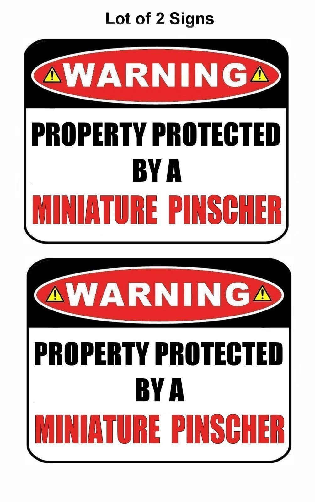2-Count Warning Property Protected by a Miniature Pinscher 9 inch x 11.5 inch Laminated Dog Sign