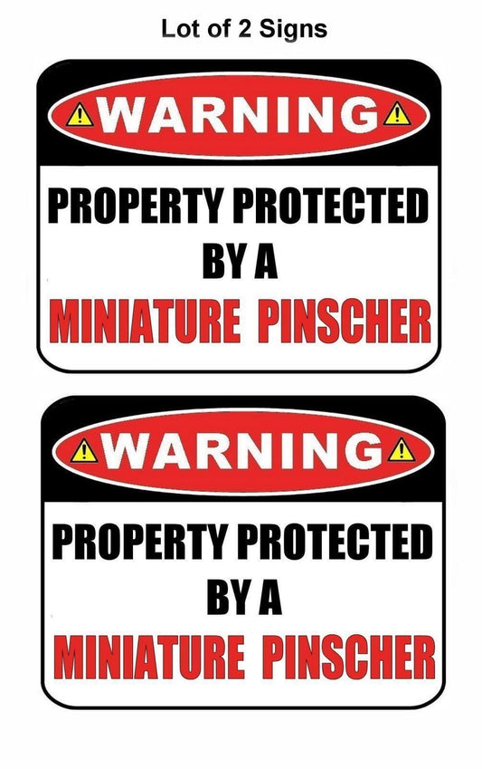 2-Count Warning Property Protected by a Miniature Pinscher 9 inch x 11.5 inch Laminated Dog Sign