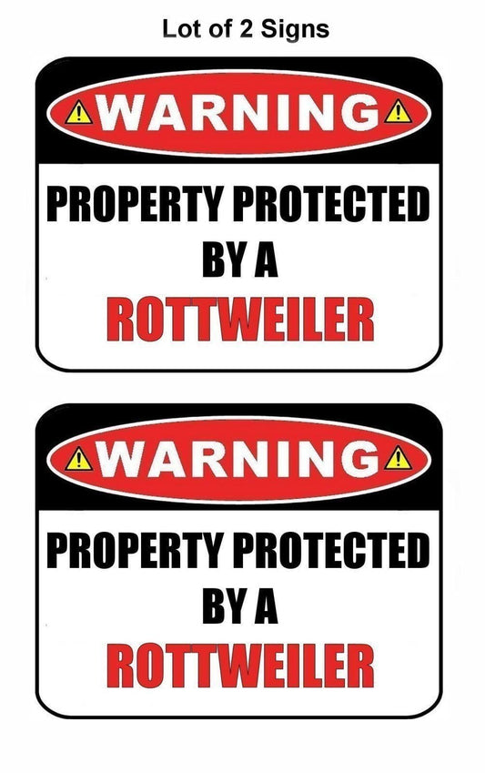 2-Count Warning Property Protected by a Rottweiler 9 inch x 11.5 inch Laminated Dog Sign