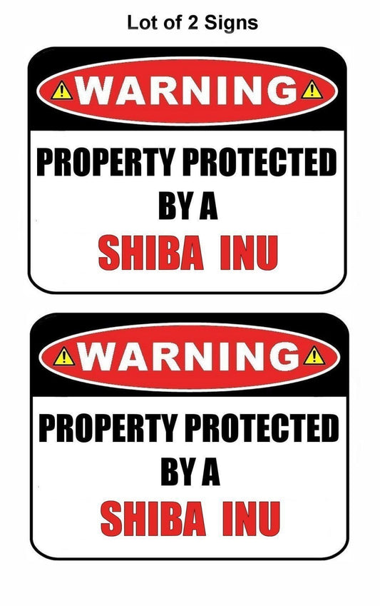 2-Count Warning Property Protected by a Shiba Inu 9 inch x 11.5 inch Laminated Dog Sign