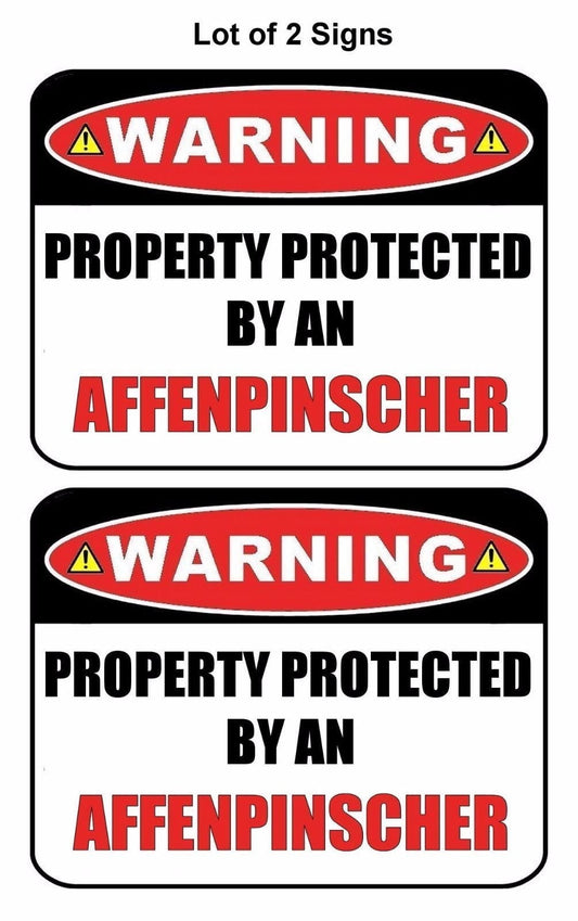 2-Count Warning Property Protected by an Affenpinscher 9 inch x 11.5 inch Laminated Dog Sign