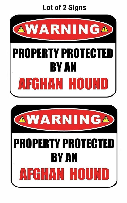 2-Count Warning Property Protected by an Afghan Hound 9 inch x 11.5 inch Laminated Dog Sign