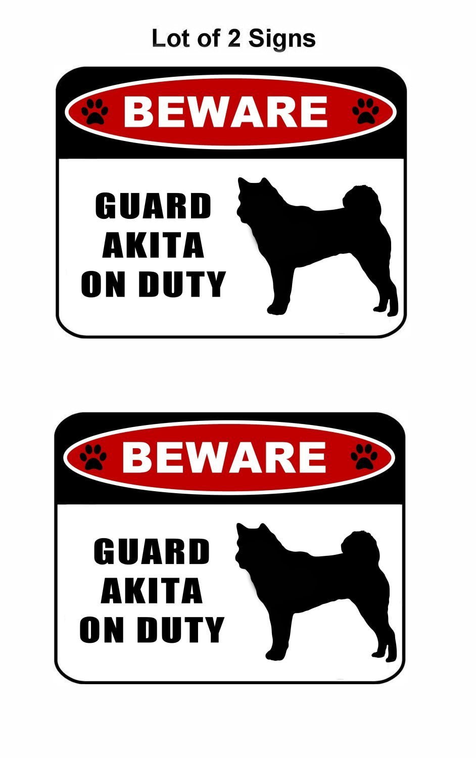 Beware Guard Akita (silhouette) on Duty 11.5 inch x 9 inch Laminated Dog Sign - 2 Pack