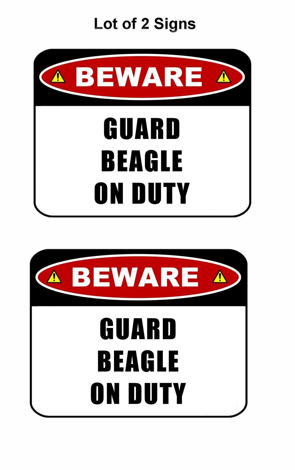 Beware Guard Beagle (v2) on Duty 11.5 inch x 9 inch Laminated Dog Sign - 2 Pack