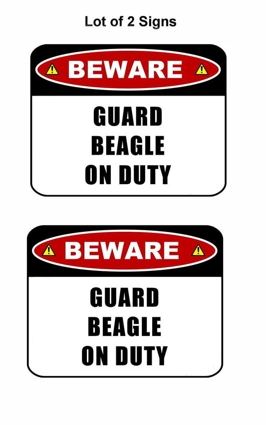 Beware Guard Beagle (v2) on Duty 11.5 inch x 9 inch Laminated Dog Sign - 2 Pack