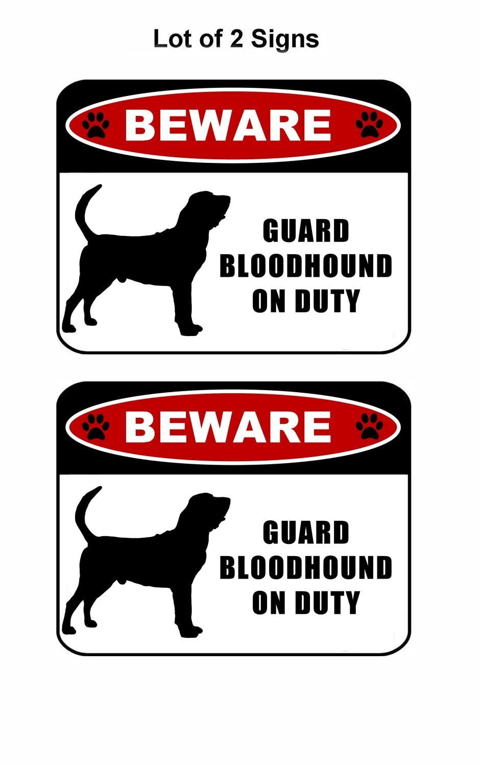 Beware Guard Bloodhound (silhouette) on Duty 11.5 inch x 9 inch Laminated Dog Sign - 2 Pack