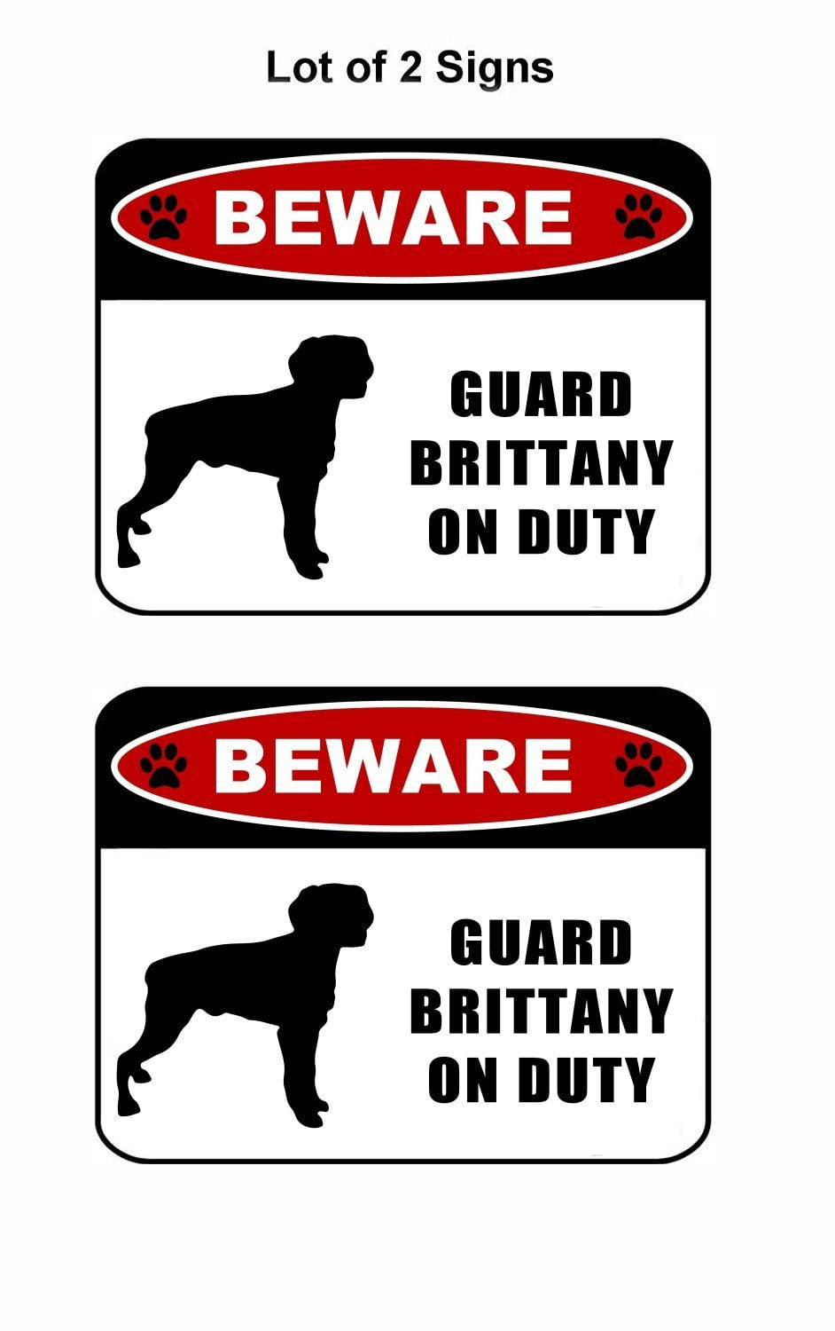 Beware Guard Brittany (silhouette) on Duty 11.5 inch x 9 inch Laminated Dog Sign - 2 Pack