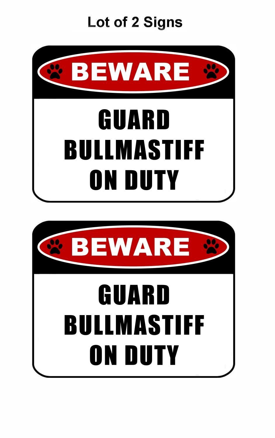 Beware Guard Bull Mastiff (v2) on Duty 11.5 inch x 9 inch Laminated Dog Sign - 2 Pack