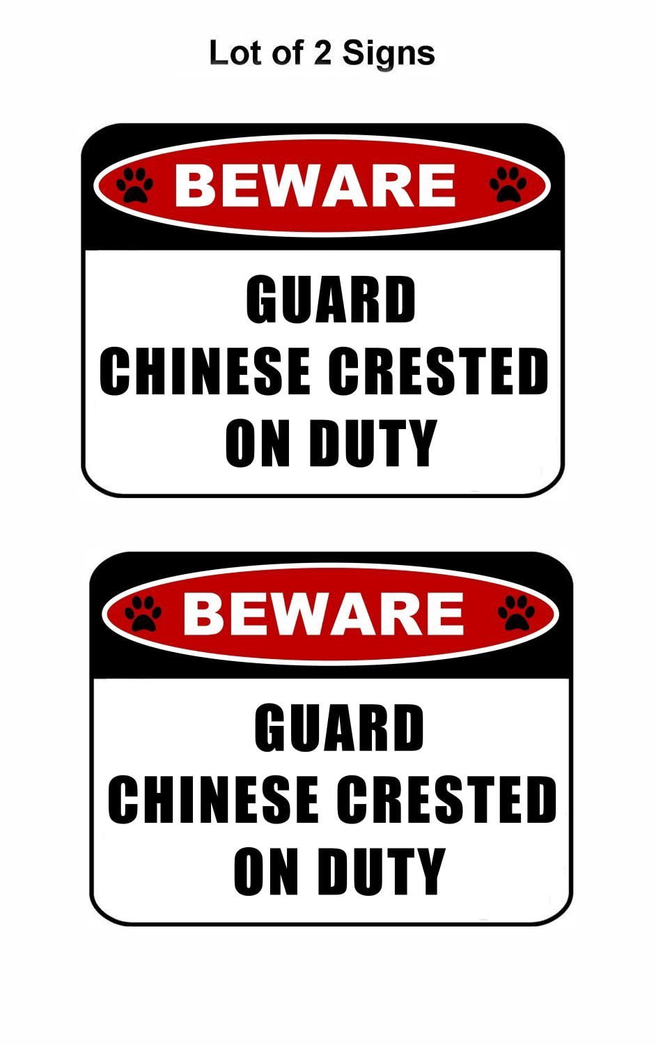 Beware Guard Chinese Crested (v2) on Duty 11.5 inch x 9 inch Laminated Dog Sign - 2 Pack