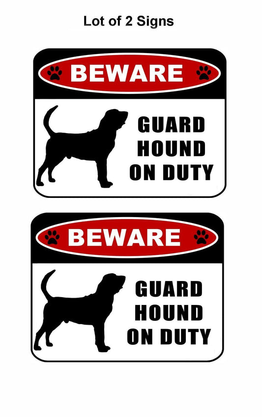 Beware Guard Hound (silhouette) on Duty 11.5 inch x 9 inch Laminated Dog Sign - 2 Pack
