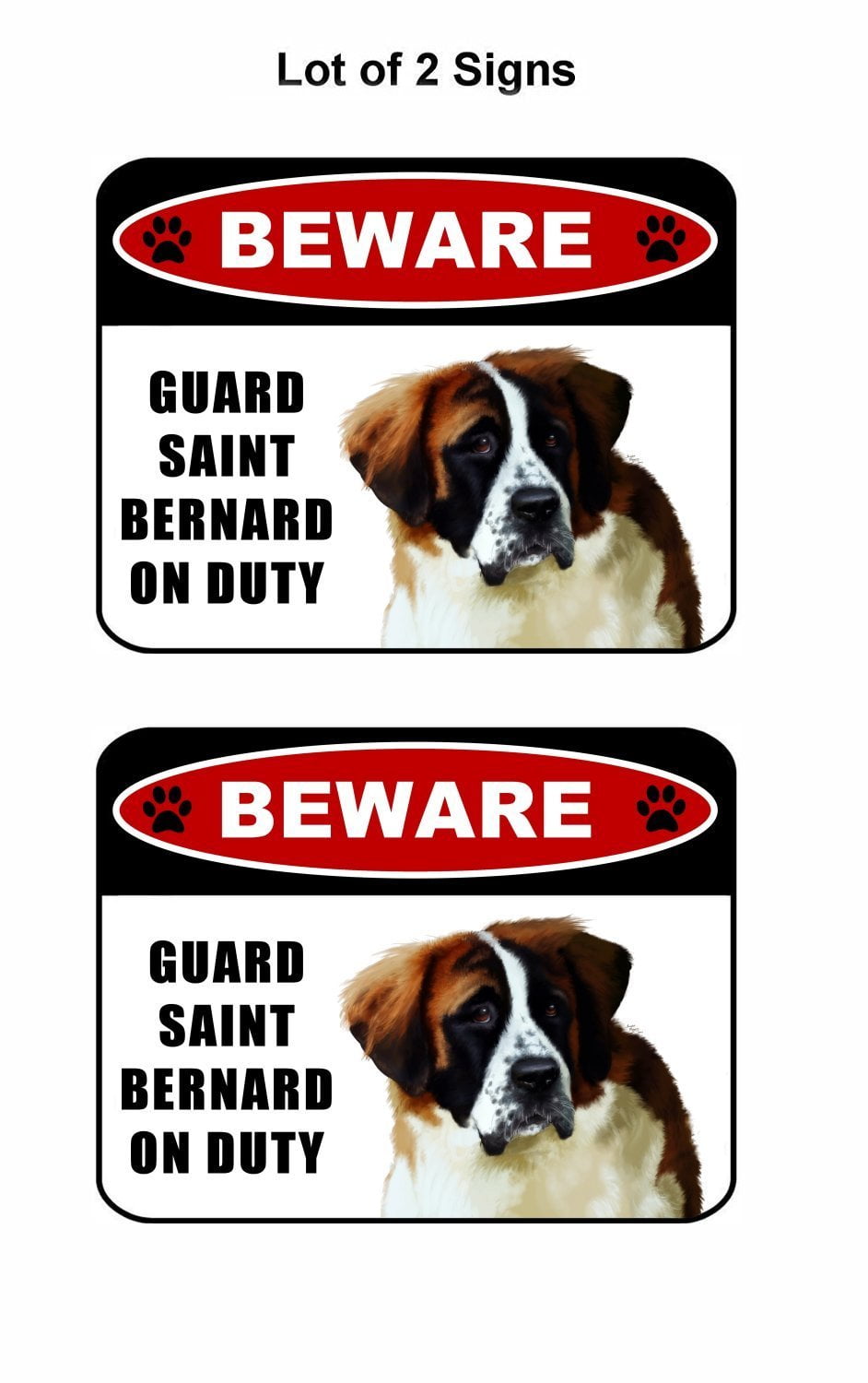 Beware Guard Saint Bernard (v1) on Duty 11.5 inch x 9 inch Laminated Dog Sign - 2 Pack