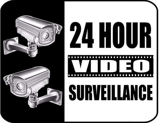 24 Hour Video Surveillance (b&w) 11.5" x 9" Laminated Sign