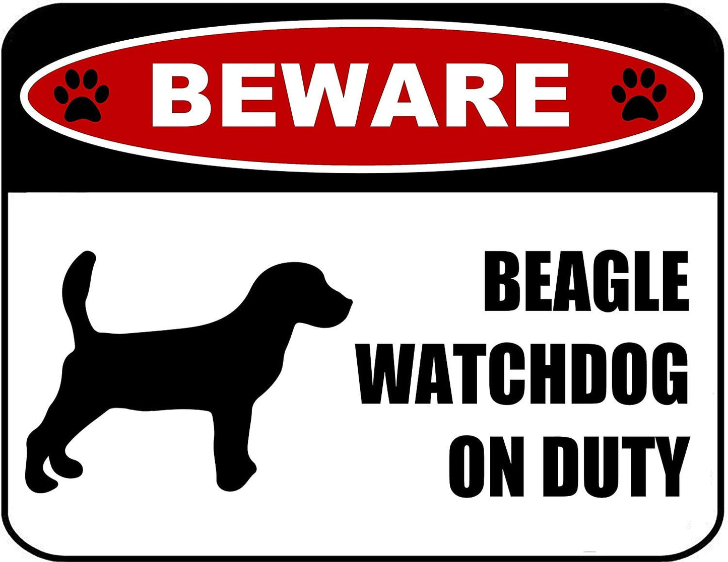 Beware Beagle Watchdog On Duty (Silhouette) 11.5 inch x 9 inch Laminated Dog Sign