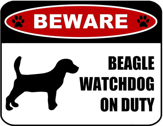Beware Beagle Watchdog On Duty (Silhouette) 11.5 inch x 9 inch Laminated Dog Sign