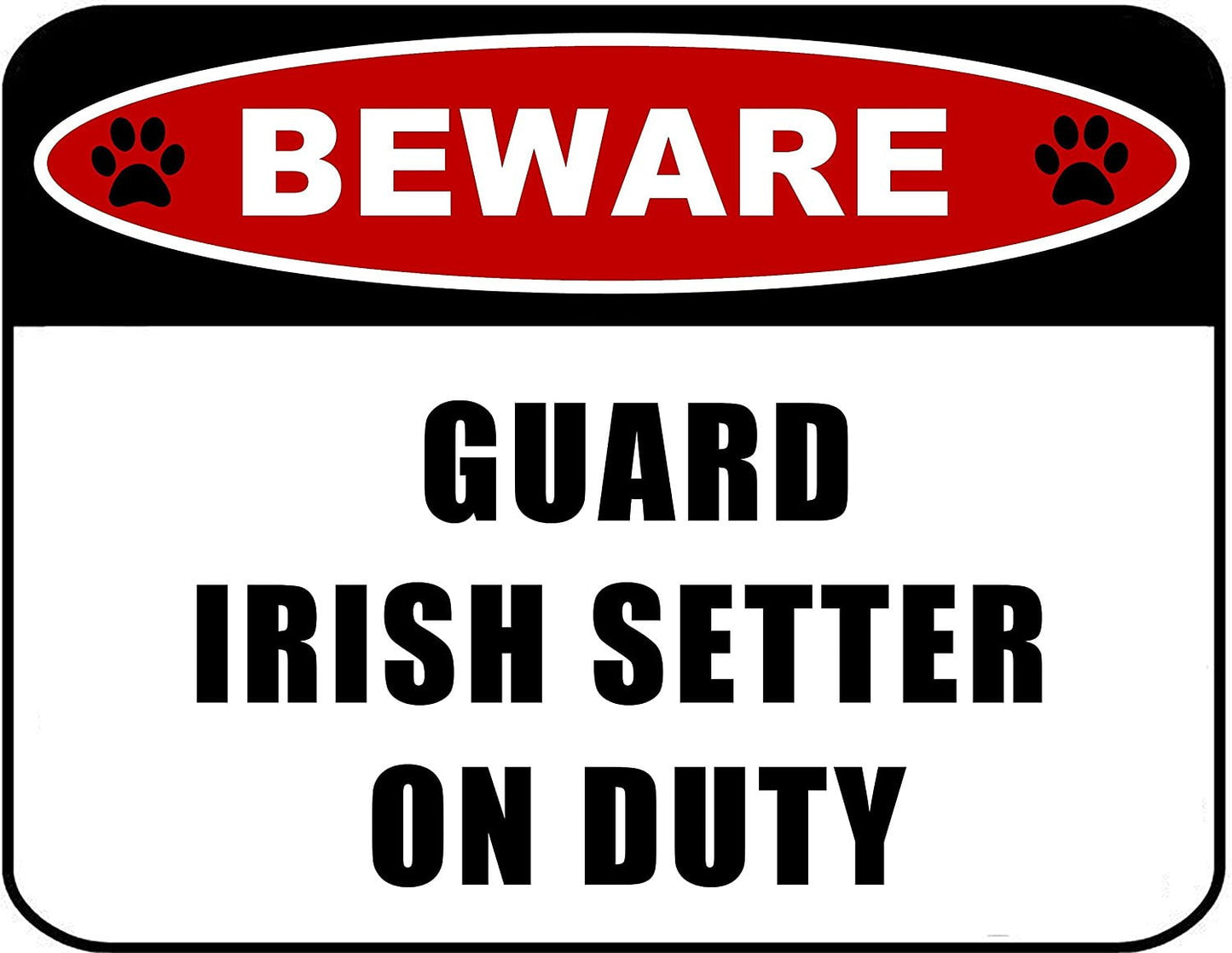 Beware Guard Irish Setter (v2) on Duty 11.5 inch x 9 inch Laminated Dog Sign