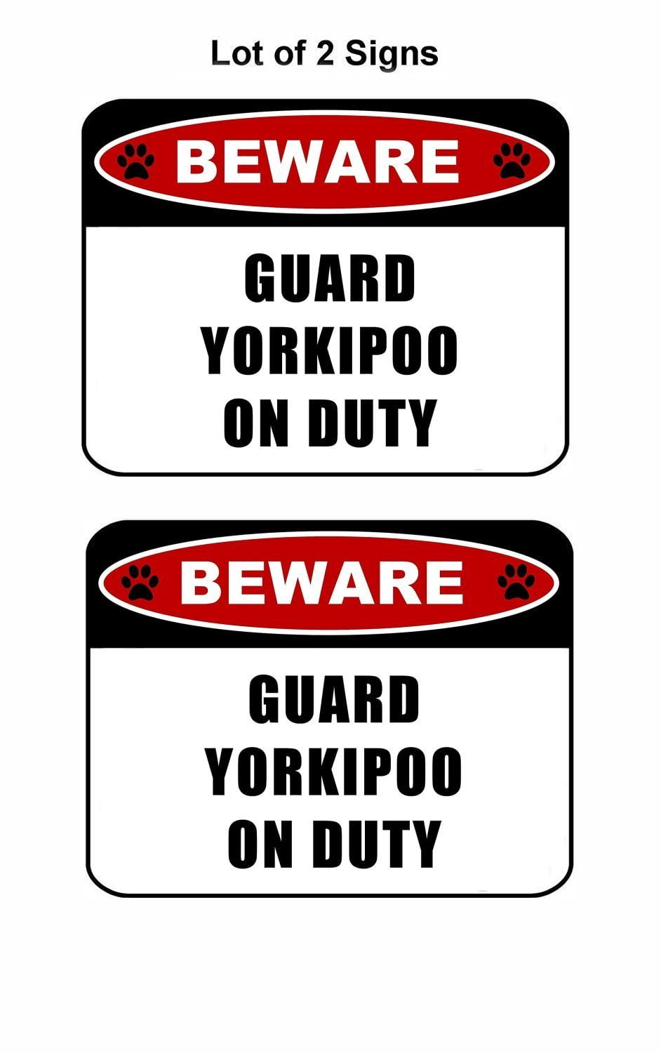 Beware Guard Yorkipoo (v2) on Duty 11.5 inch x 9 inch Laminated Dog Sign - 2 Pack