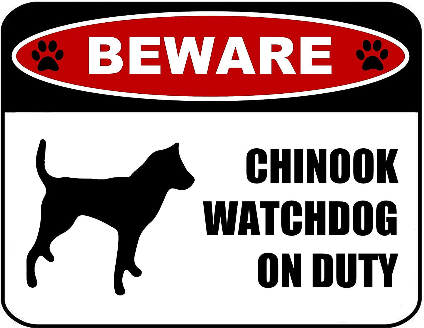 Beware Chinook Watchdog On Duty (Silhouette) 11.5 inch x 9 inch Laminated Dog Sign