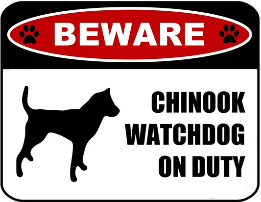 Beware Chinook Watchdog On Duty (Silhouette) 11.5 inch x 9 inch Laminated Dog Sign