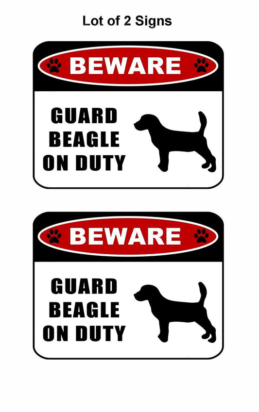 Beware Guard Beagle (silhouette) on Duty 11.5 inch x 9 inch Laminated Dog Sign - 2 Pack