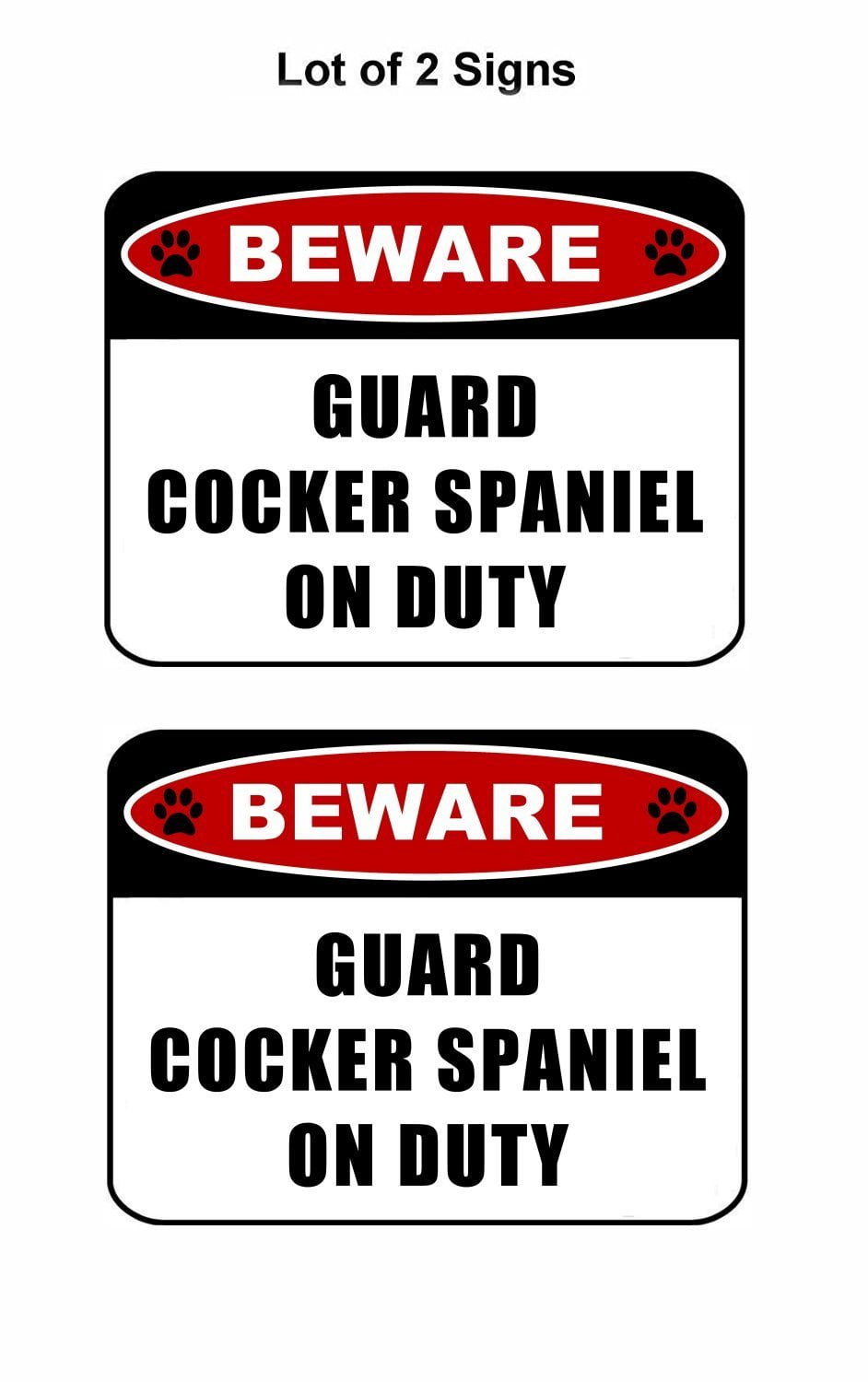 Beware Guard Cocker Spaniel (v2) on Duty 11.5 inch x 9 inch Laminated Dog Sign - 2 Pack