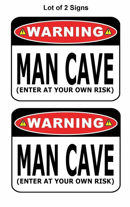 Warning Man Cave Enter at Own Risk 11.5" x 9" Laminated Funny Sign - 2 Pack
