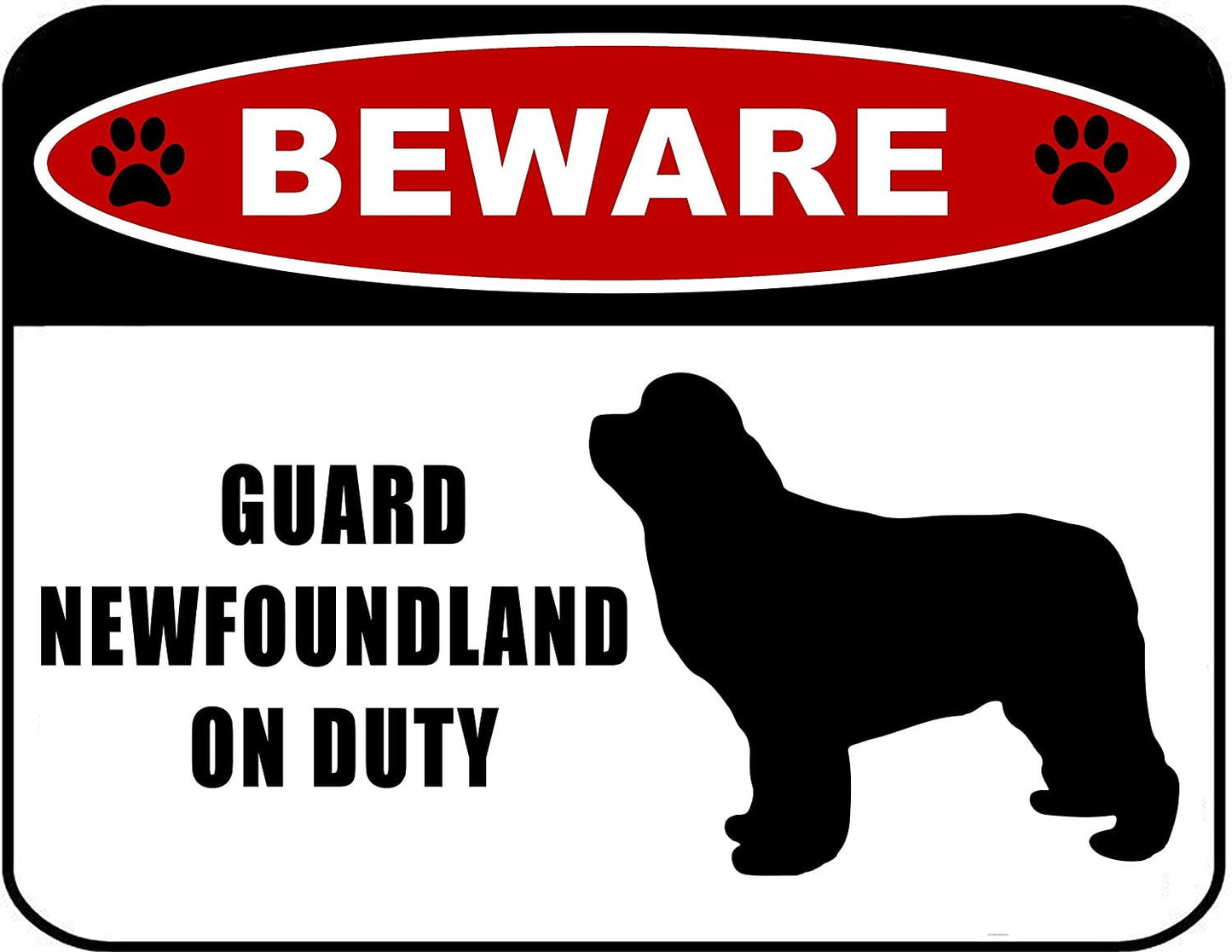 Beware Guard Newfoundland (silhouette) on Duty 11.5 inch x 9 inch Laminated Dog Sign