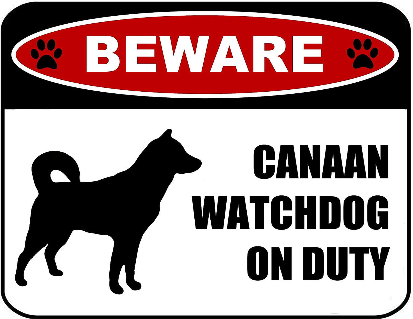 Beware Canaan Watchdog On Duty (Silhouette) 11.5 inch x 9 inch Laminated Dog Sign