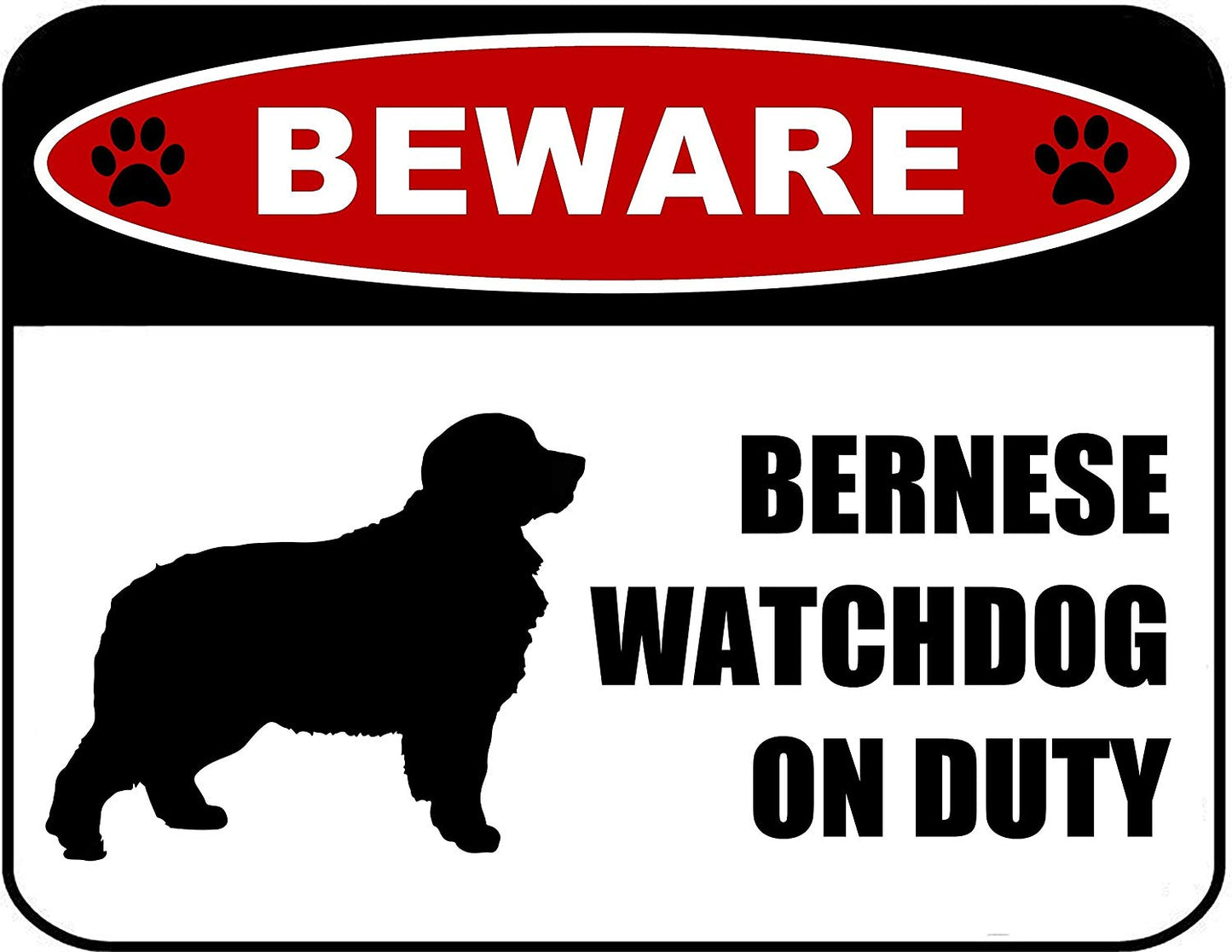 Beware Bernese Watchdog On Duty (Silhouette) 11.5 inch x 9 inch Laminated Dog Sign