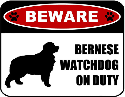 Beware Bernese Watchdog On Duty (Silhouette) 11.5 inch x 9 inch Laminated Dog Sign