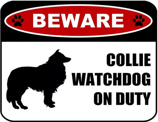 Beware Collie Watchdog On Duty (Silhouette) 11.5 inch x 9 inch Laminated Dog Sign